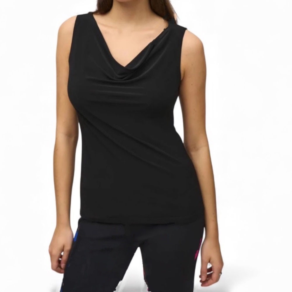Calvin Klein Sleeveless Cowl Neck Top Black Size Large Drape Neck Blouse EUC